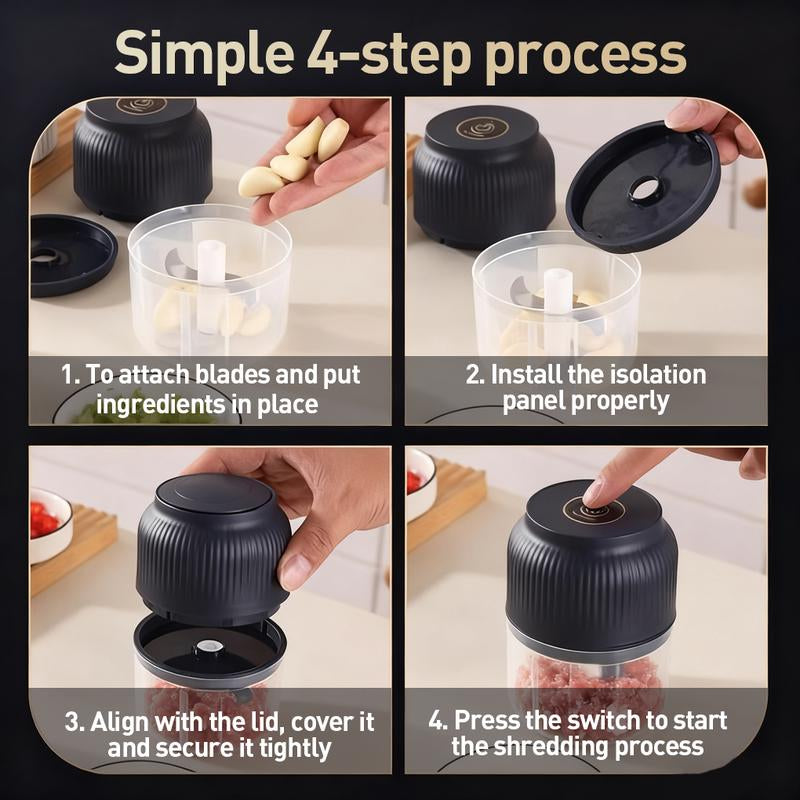 Revolutionize Your Cooking with the Electric Garlic Chopper - Compact, USB Rechargeable Mini Food Processor for Effortless Chopping of Garlic, Onions, Vegetables, and More!