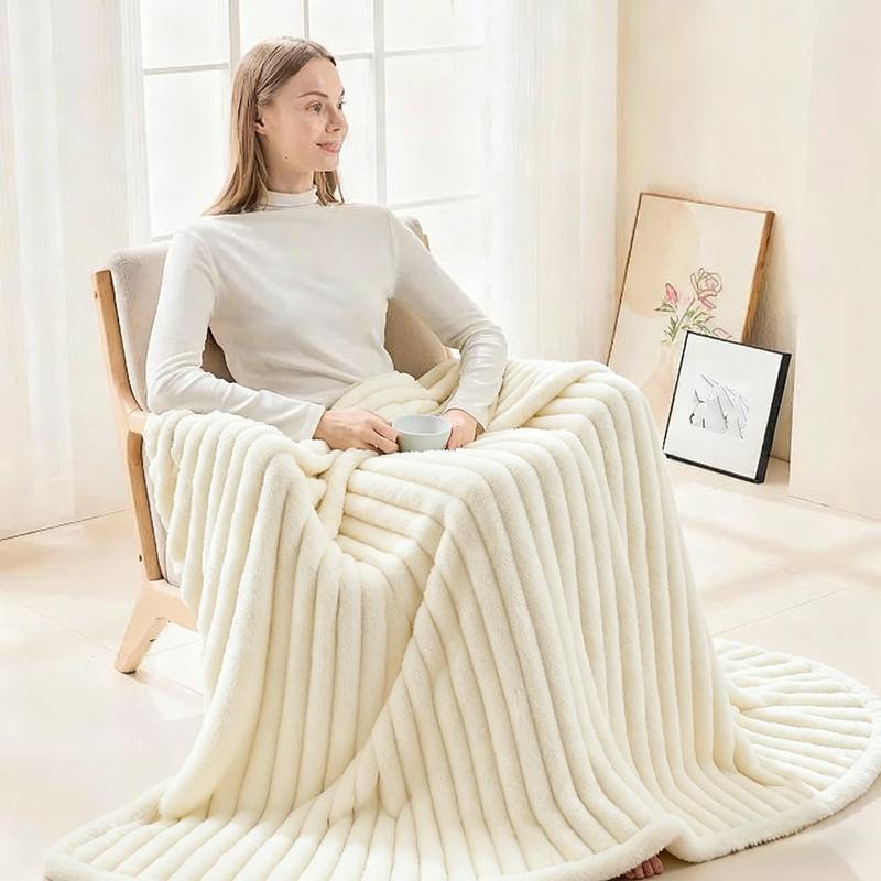 Striped Sleep Blanket Four-Color Fur Blanket Fluffy and Comfortable Lightweight and Soft Skin-Friendly and Smooth Perfect for Beds and Sofas 78 X 90 Inches Christmas & Halloween Gift